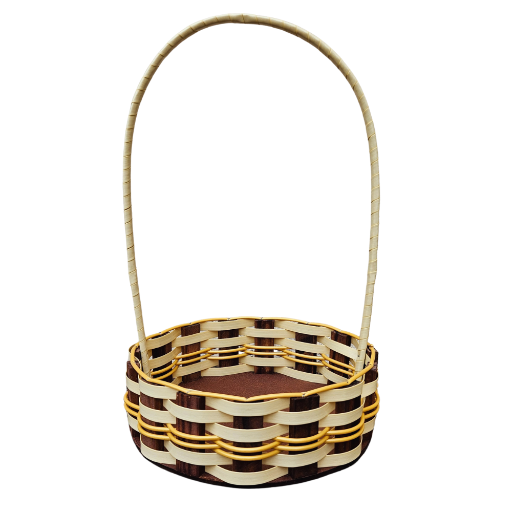 CESTA RD PQ RATTAN MARFIM/OURO