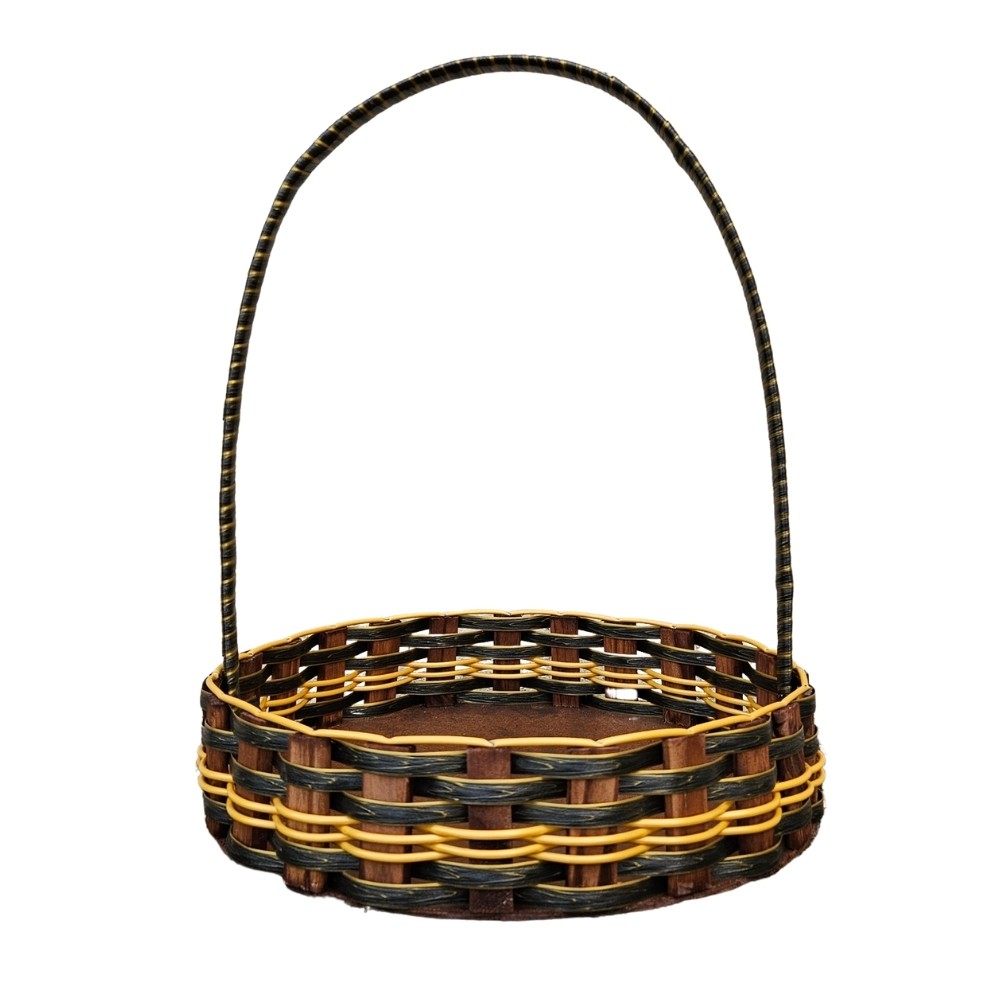 CESTA RD GR RATTAN PRETO MESCLADO/OURO
