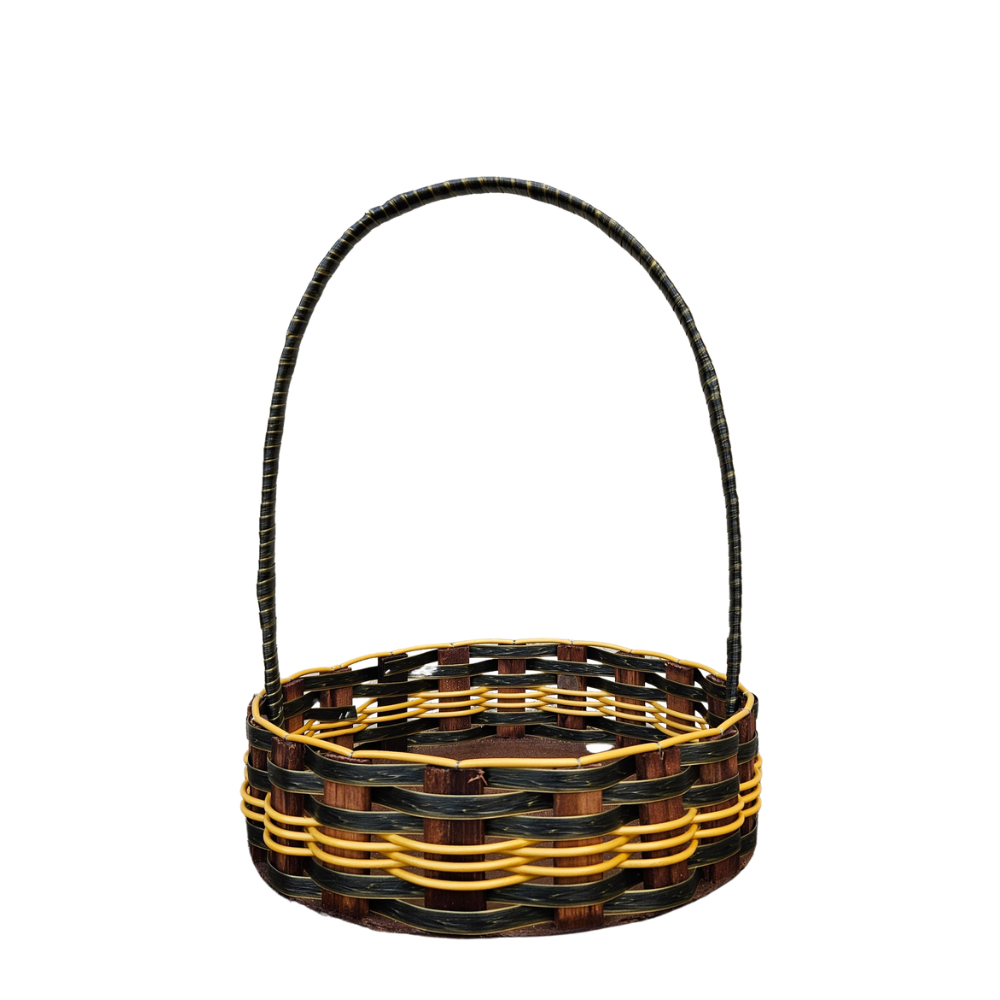 CESTA RD MD RATTAN PRETO MESCLADO/OURO