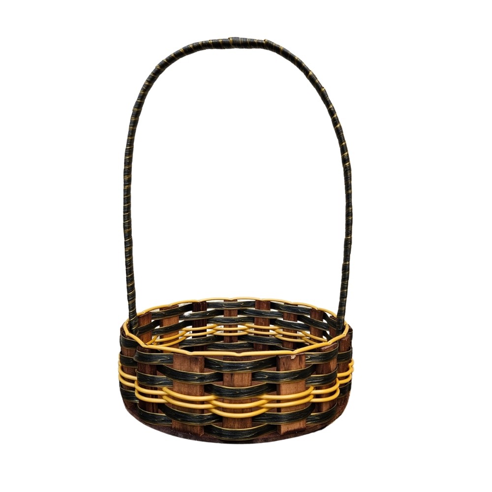 CESTA RD PQ RATTAN PRETO MESCLADO/OURO