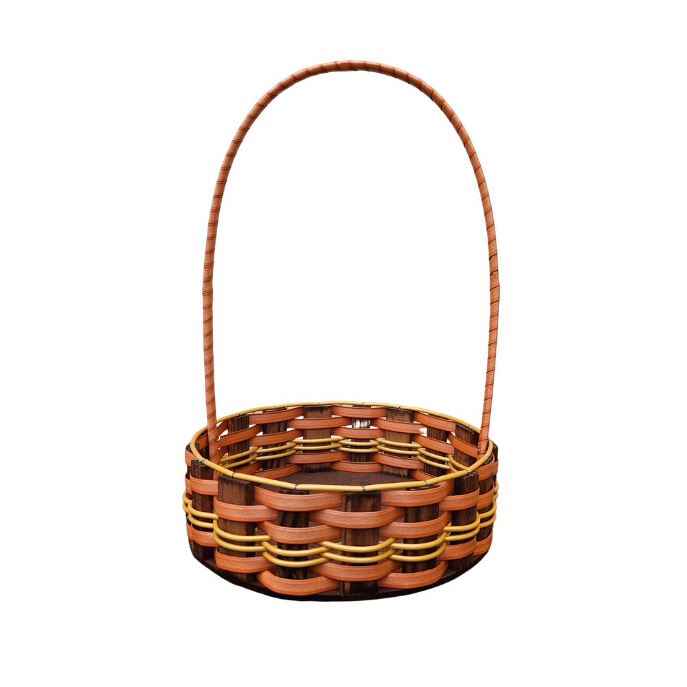 CESTA RD PQ RATTAN LARANJA/OURO