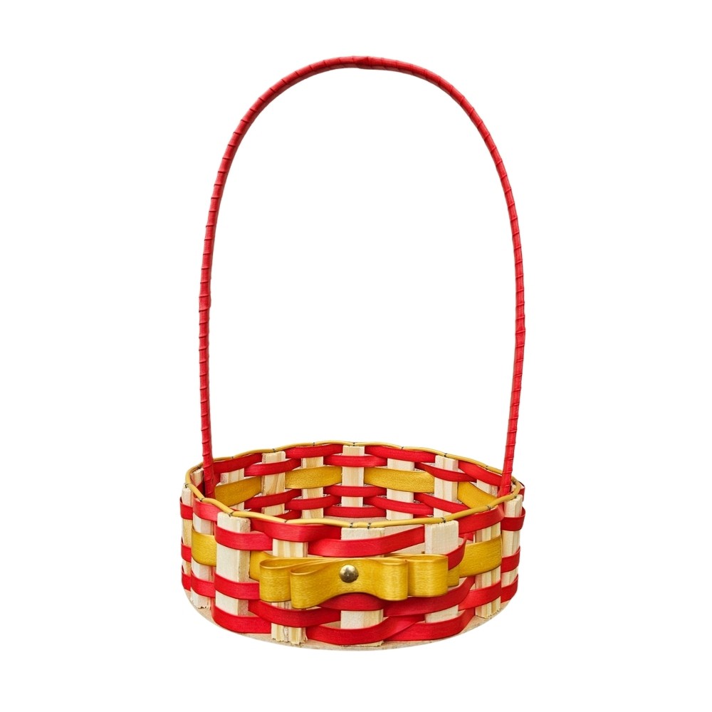 CESTA RD PQ RATTAN LACO VERMELHO/OURO
