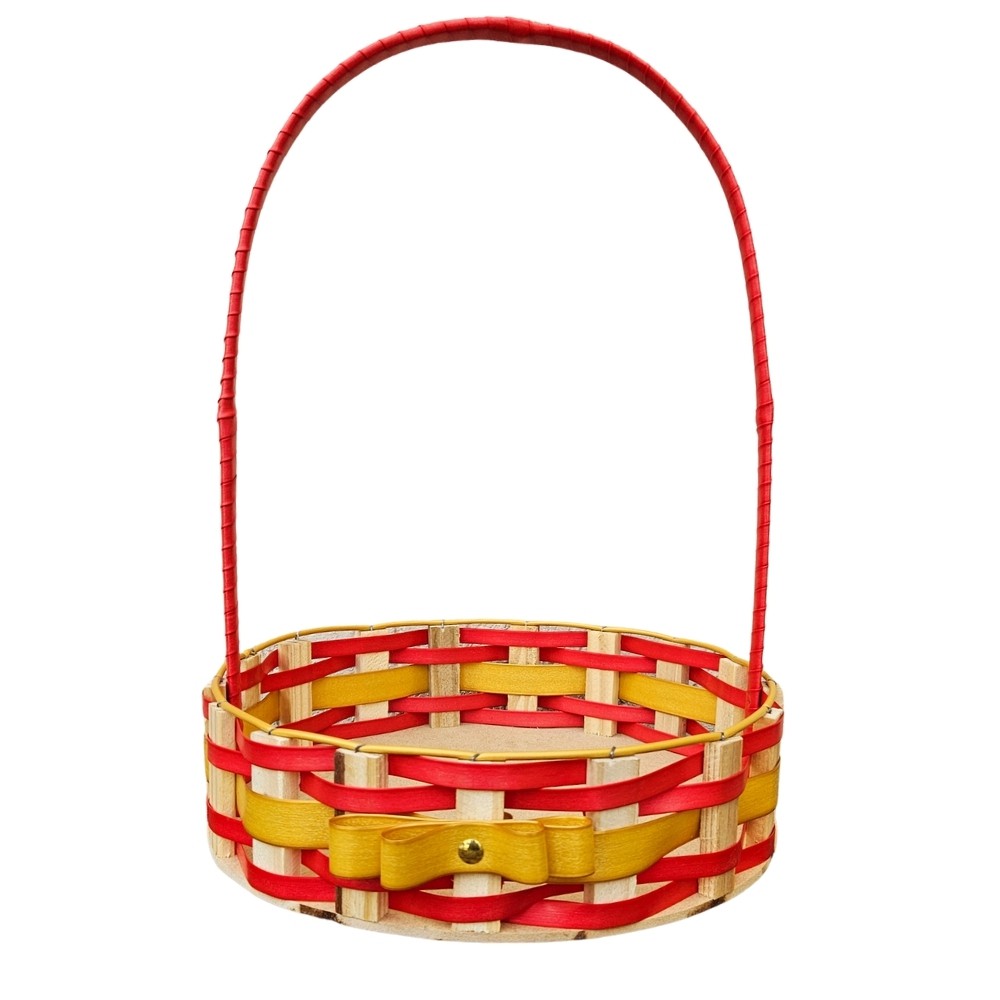 CESTA RD MD RATTAN LACO VERMELHO/OURO