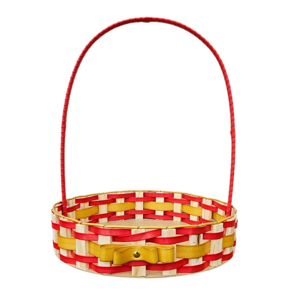 CESTA RD GR RATTAN LACO VERMELHO/OURO