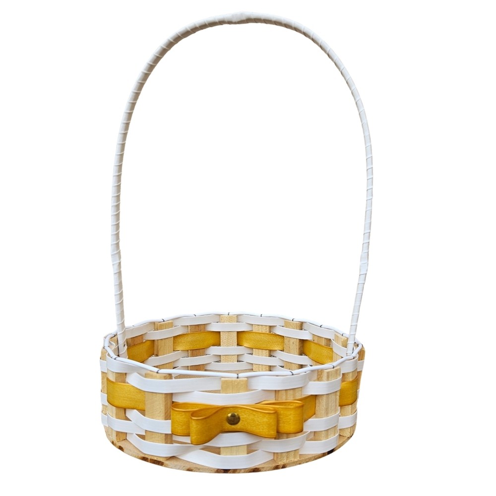CESTA RD PQ RATTAN LACO BRANCO/OURO