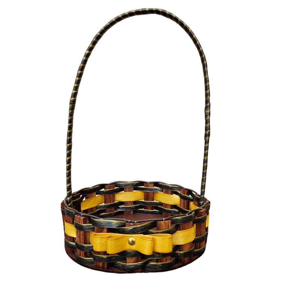 CESTA RD PQ RATTAN LACO PRETO MESCL/OURO