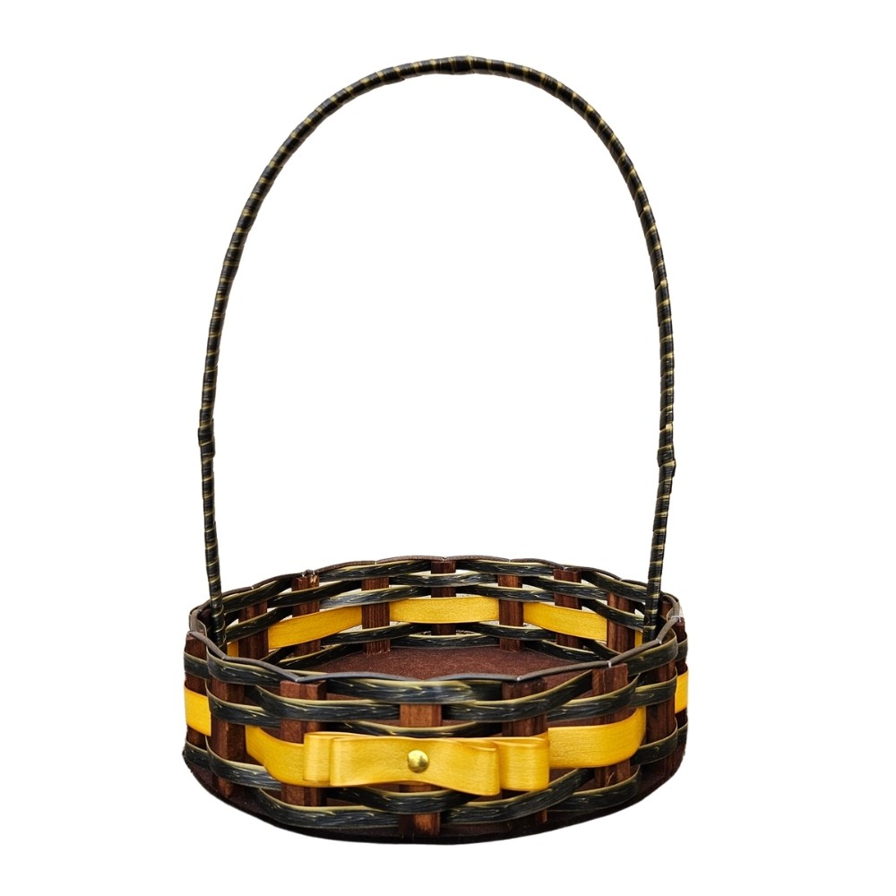 CESTA RD MD RATTAN LACO PRETO MESCL/OURO