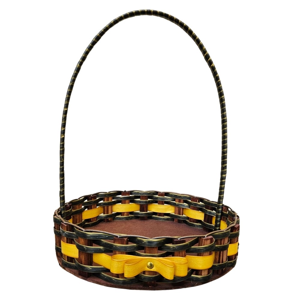 CESTA RD GR RATTAN LACO PRETO MESCL/OURO