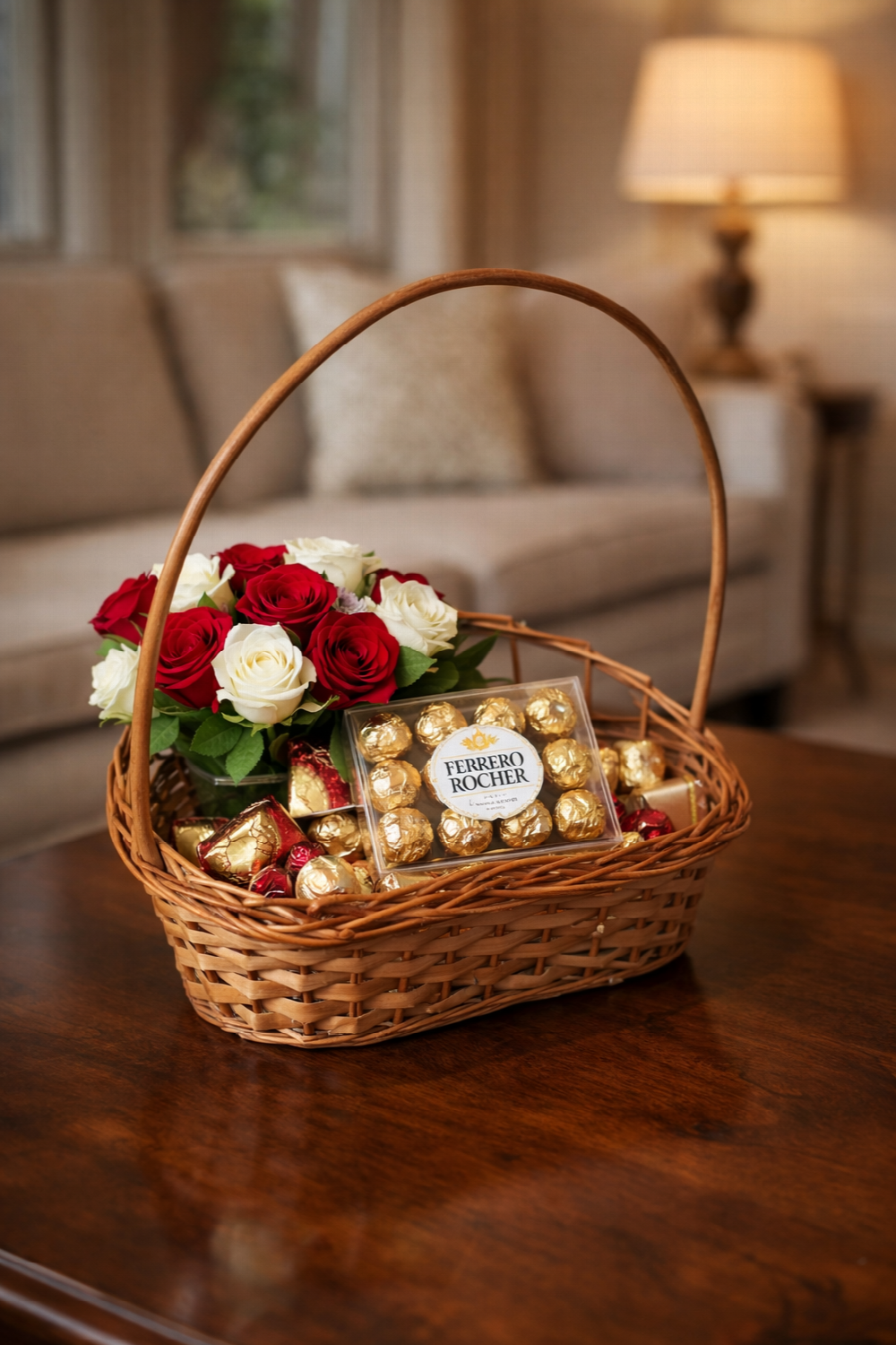 Cesta modelo amendoim, feita em vime com alça.