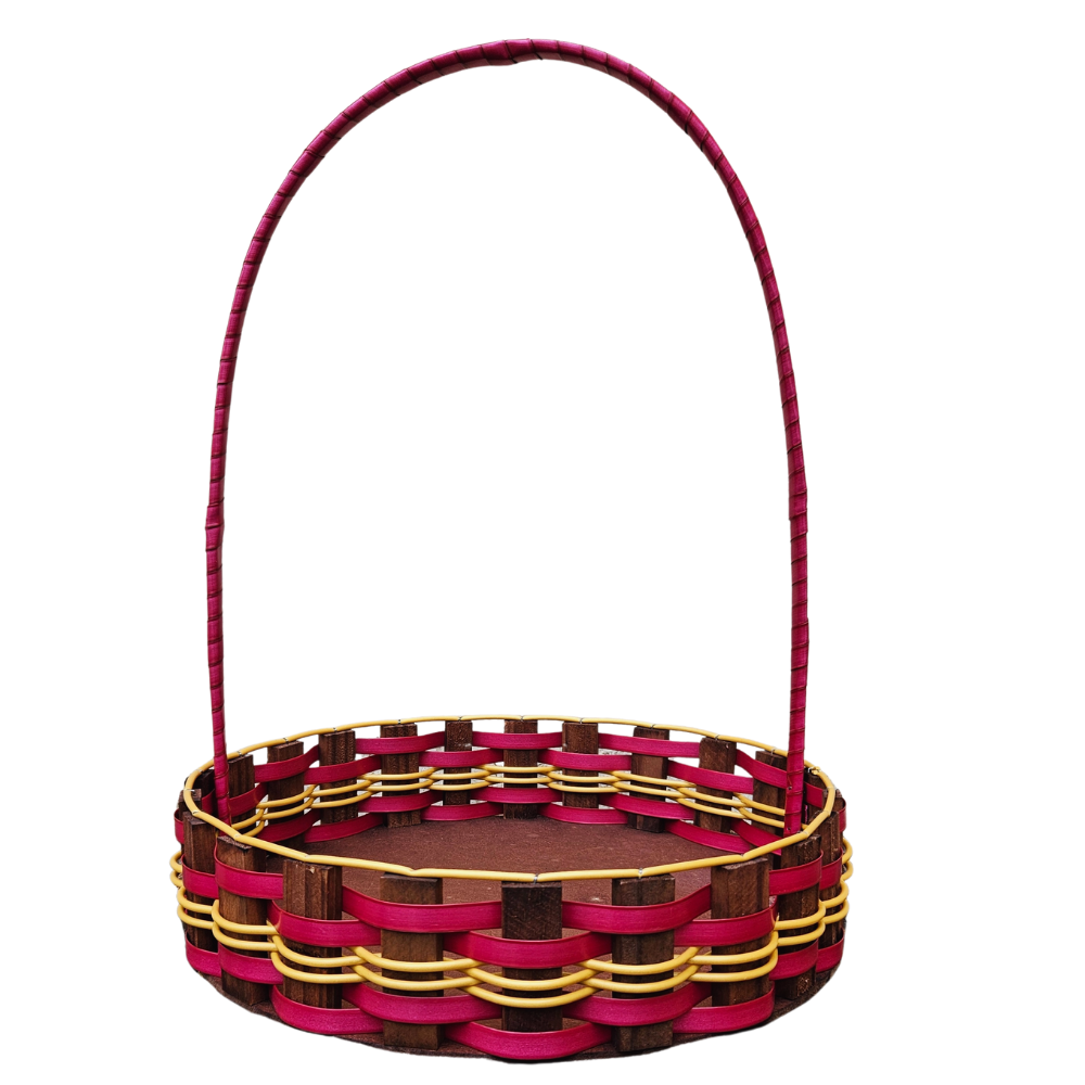 CESTA RD GR RATTAN VINHO/OURO