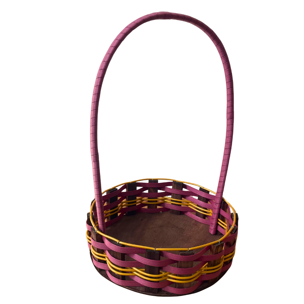 CESTA RD GR RATTAN VINHO/OURO