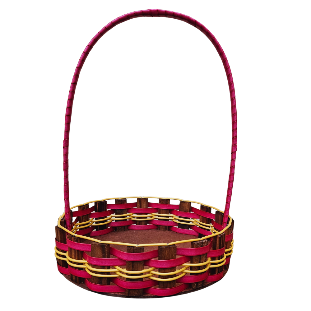 CESTA RD MD RATTAN VINHO/OURO