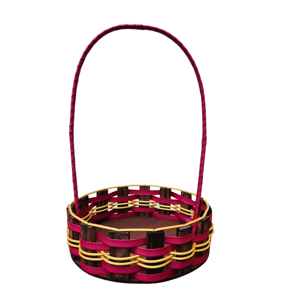 CESTA RD PQ RATTAN VINHO/OURO