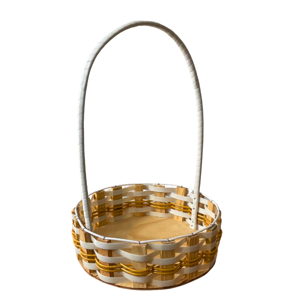 CESTA RD GR RATTAN BRANCO/OURO