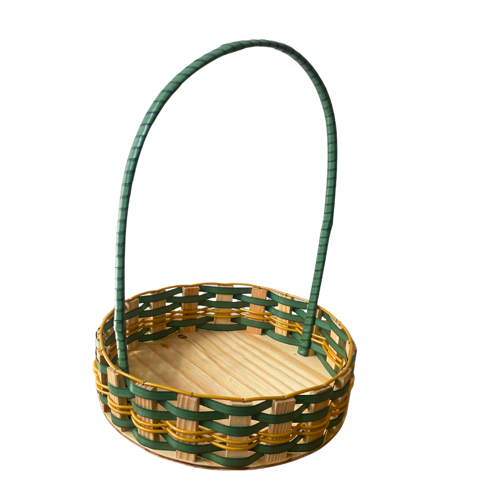 CESTA RD GR RATTAN VERDE/OURO