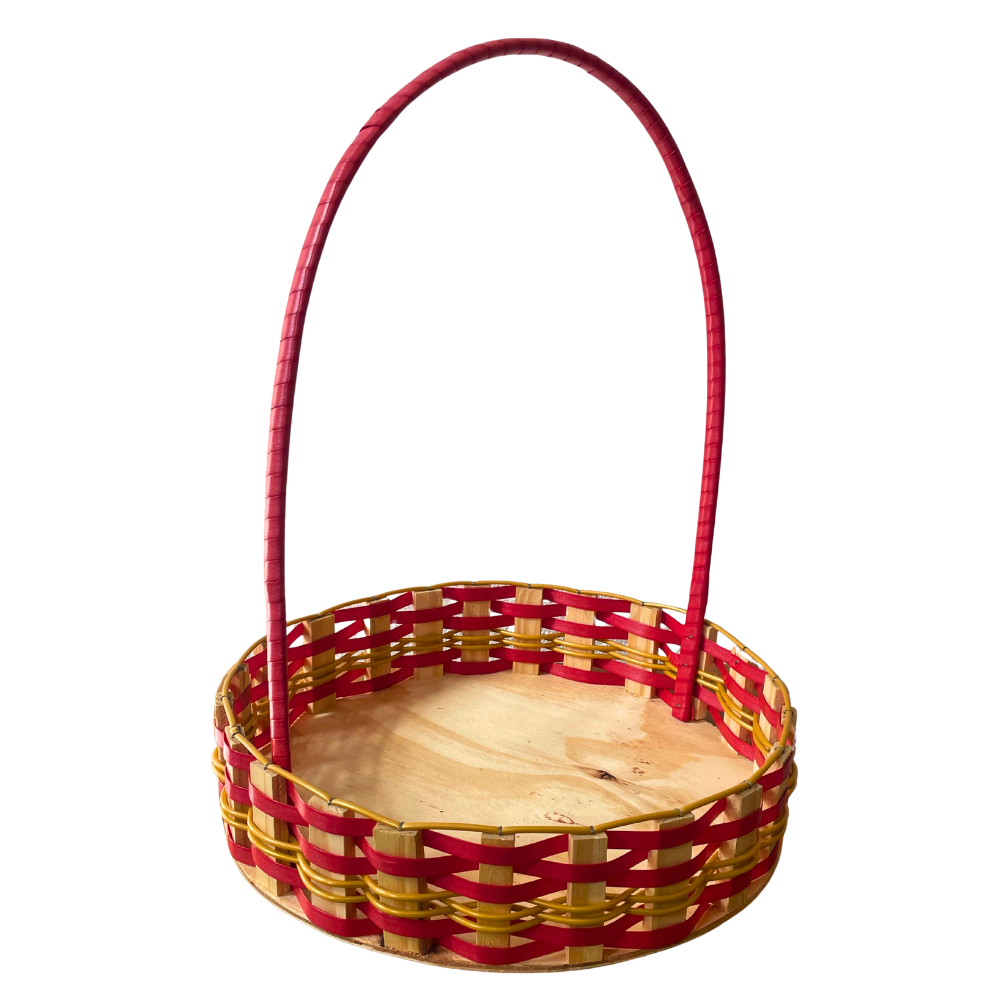 CESTA RD GR RATTAN VERMELHO/OURO