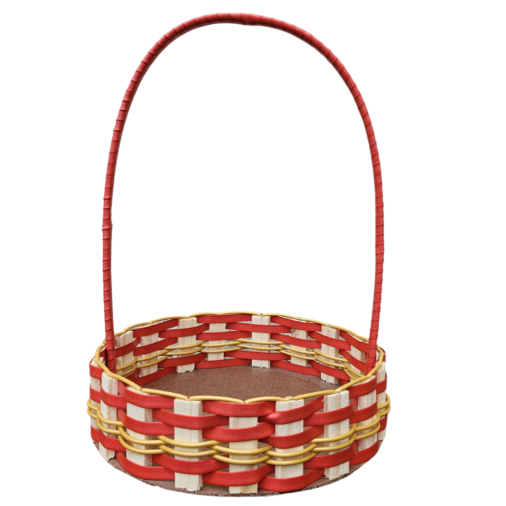 CESTA RD MD RATTAN VERMELHO/OURO