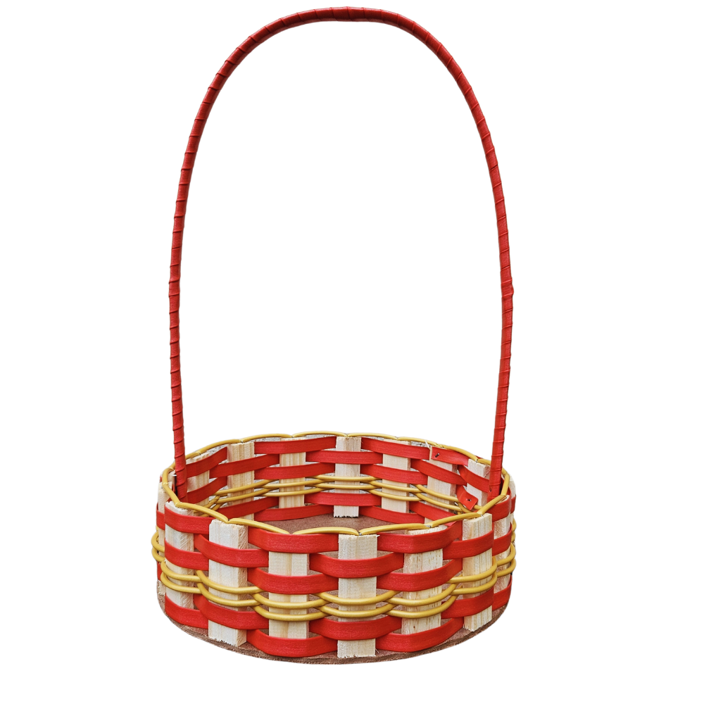 CESTA RD PQ RATTAN VERMELHO/OURO