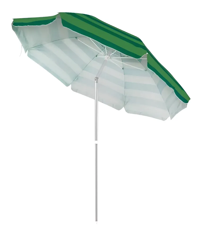 Guarda sol alumínio articulado 2,40m proteção sol  verde listras Mor