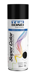 Tinta Spray Preto Fosco Alta Temperatura 350ml 250g Tekbond
