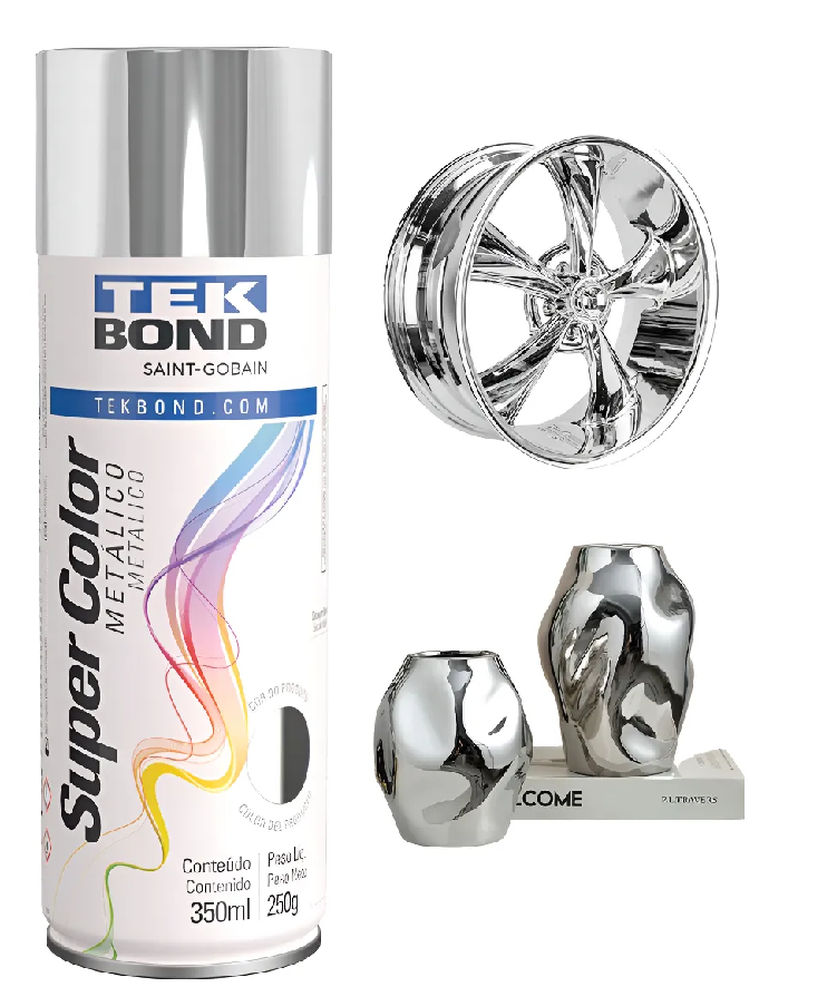 Tinta Spray Cromado Metalico Tekbond 350ml/250g