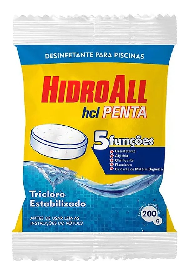 Pastilha De Cloro Hidroall Hcl Penta Para Piscinas 200g