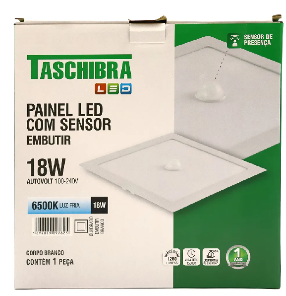 Painel Led Emb 18W Quadrado  Com Sensor 6000K Taschibra