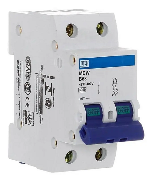 Disjuntor Din Bipolar 63 Amp MDWC