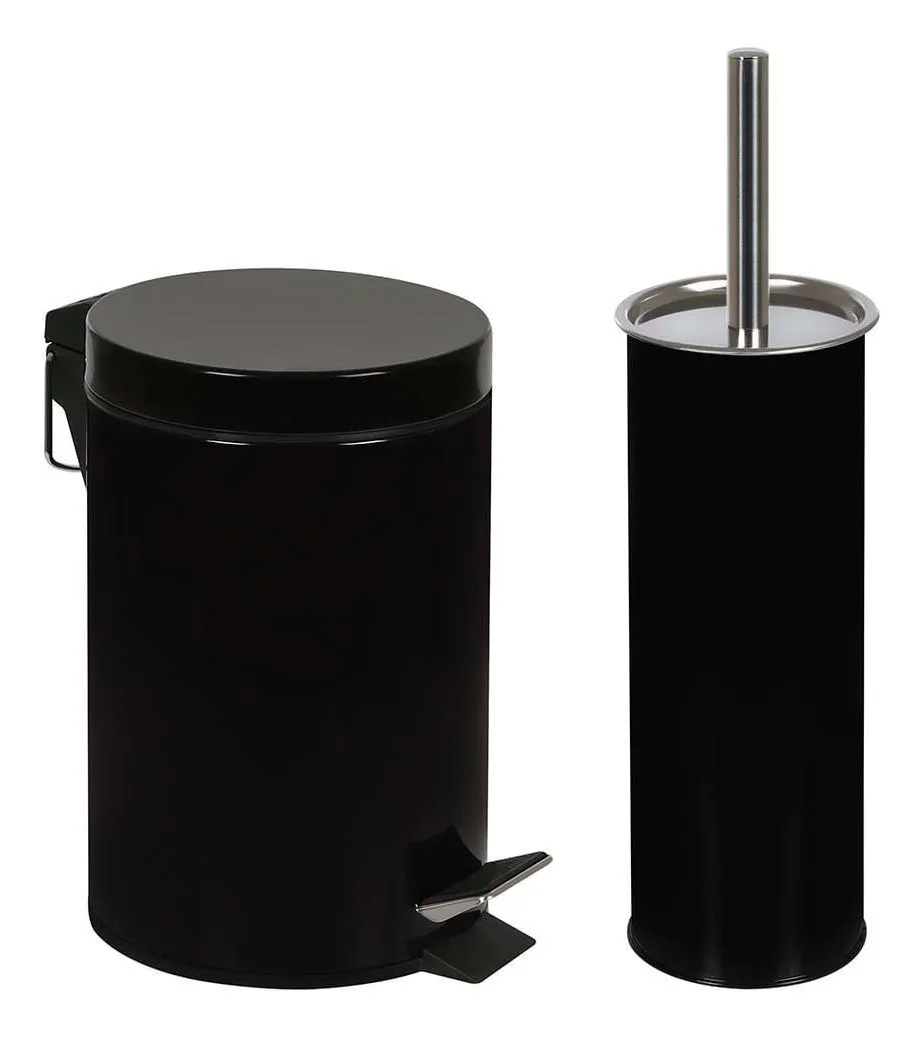 Lixeira Conjunto Ágata  3 Litros E Escova Para Higienização Cor Preto MOR
