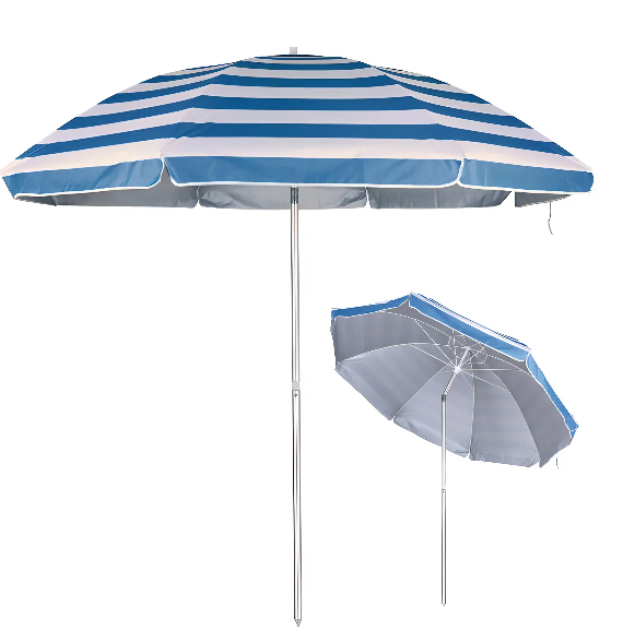 Guarda Sol 260cm alumínio articulado grande praia para piscina MOR cor listrado azul claro