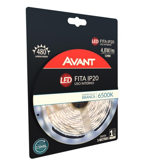 Fita Led 6500K 12V IP20 4,8W/M 5M Avant