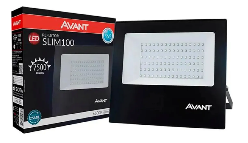 Refletor Slim Led 100w  Branco Frio 6500k Avant