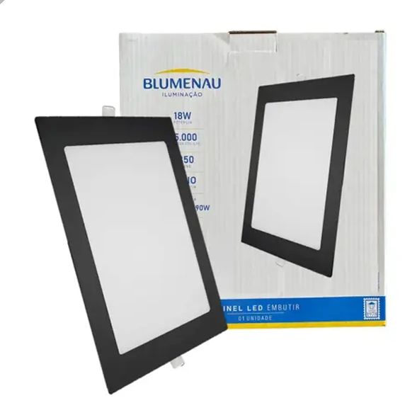 Painel Led Emb 18W Quadrado Preto 6500K Blumenal
