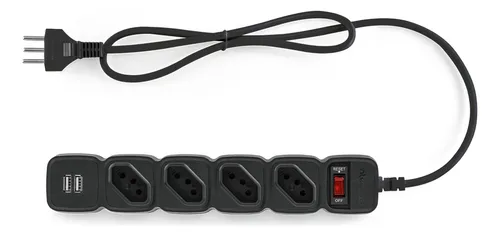 Filtro de linha com 4 tomadas e 2 entradas USB