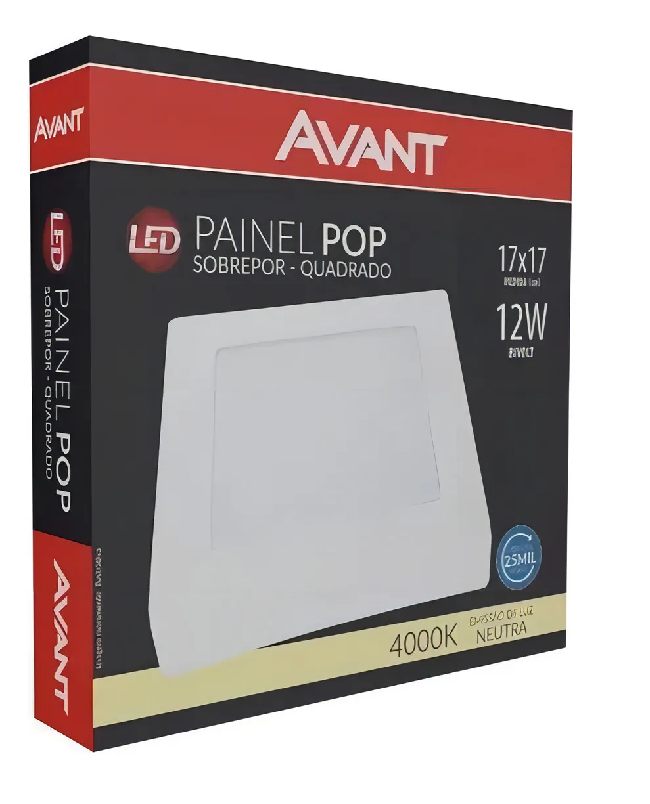 Painel Led Sob 12W Quadrado 17X17 4000K Avante