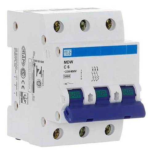 Disjuntor Din Tripolar  6 Amp MDWC