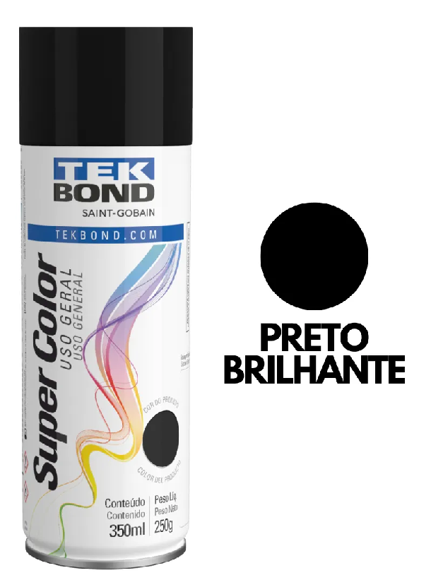 Tinta Spray Preto Brilhante Tekbond 350ml/250g