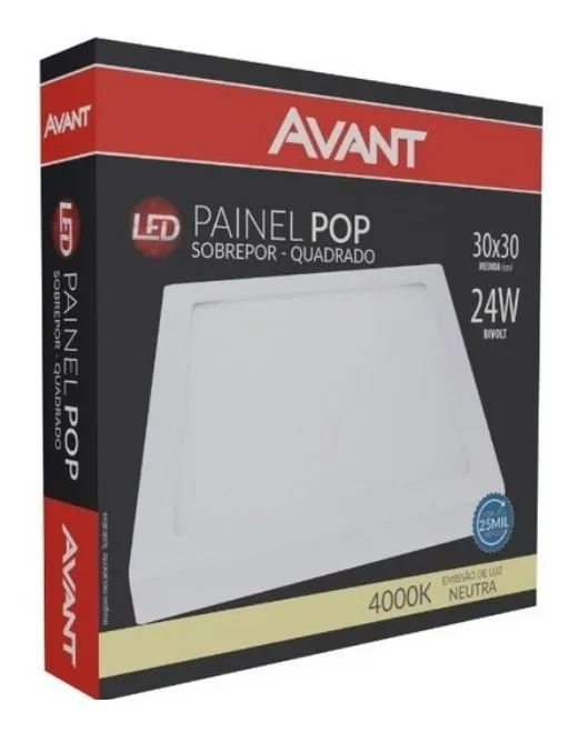 Painel Led Sob 24W Quadrado 30X30 4000K Avante