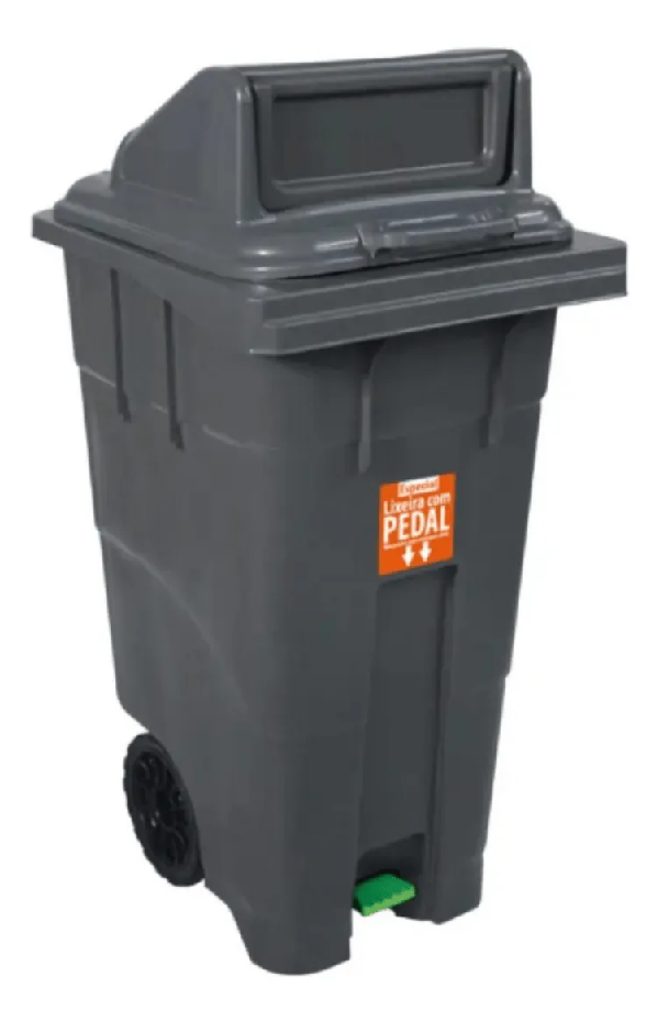Lixeira Grande Coletora 120 Litros Com Pedal Rodas Antares