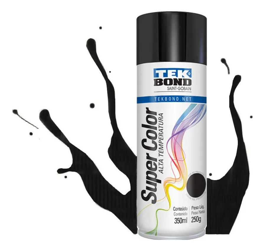 Tinta Spray Preto Brilhante Alta Temperatura Tekbond 350ml
