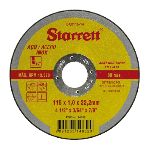 Disco Corte 4.1/2" X 1" Inox Starret