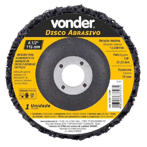 Disco Abrasivo 4.1/2" 115MM Vonder