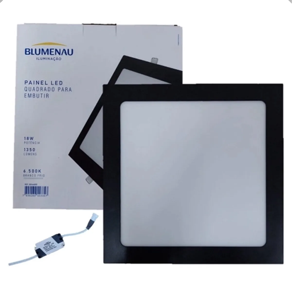 Painel Led Emb 18W Quadrado Preto 3000K Blumenal