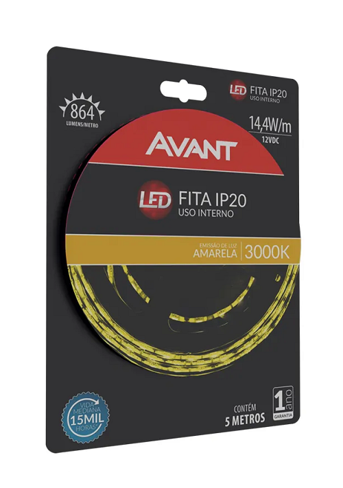 Fita Led 3000K 12V IP20 14,4W 5MTS Avant