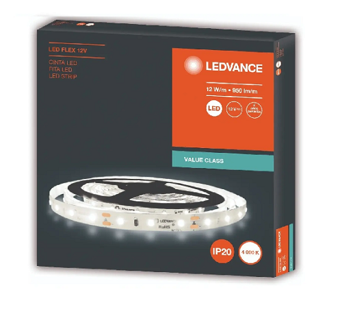 Fita Led 4000K 12V IP20 12W/M 5M Ledvance